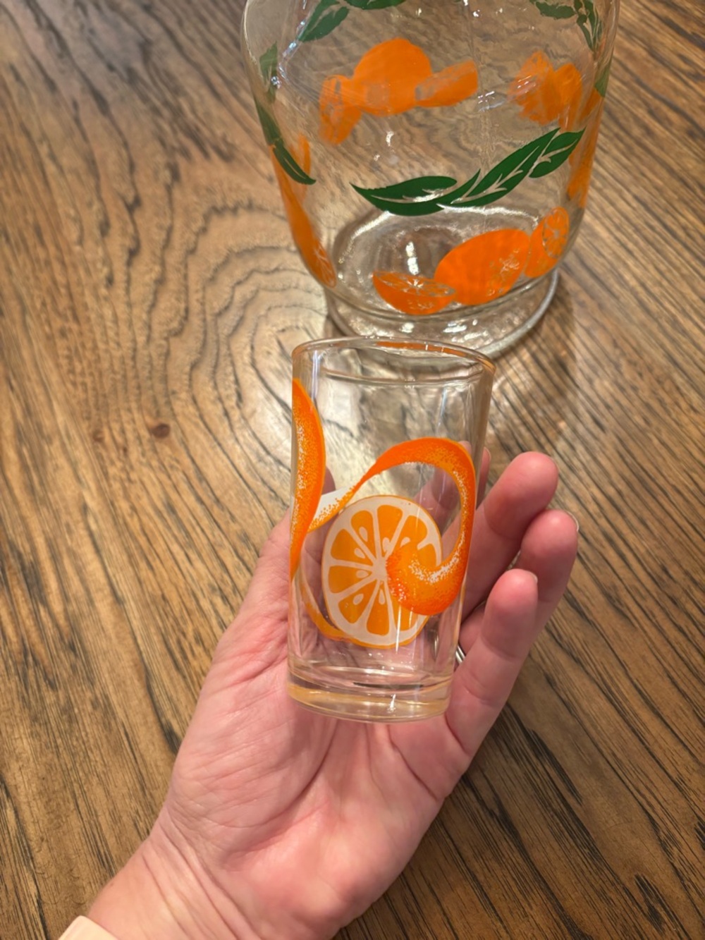 Vintage 1960s Anchor Hocking Citrus Orange Juice Carafe & 4 Juice Glasses MCM - Picture 13 of 15